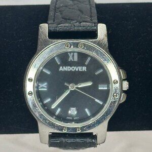 Andover Mens Watch Black Leather Band Japan Movement - New Battery